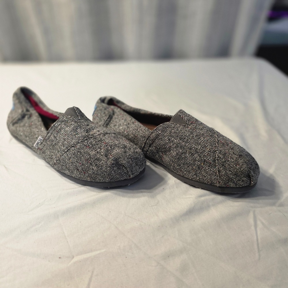 TOMS Classic Alpargata Slip On Shoes Mens 11 Gray Tweed Woven Multicolor Fleck